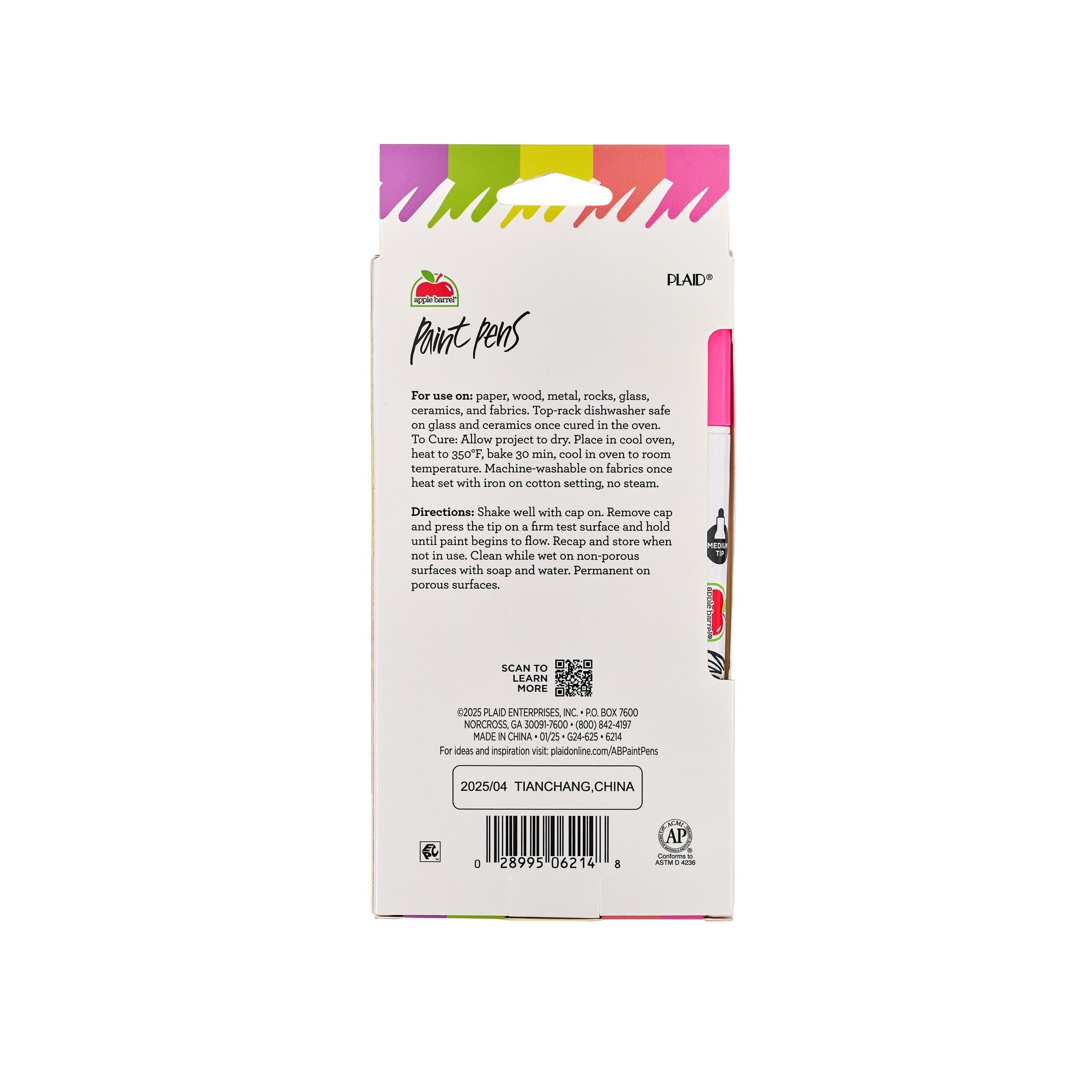 Apple Barrel Multi-Surface Medium Tip Paint Pens Set, Neon, 5 pc